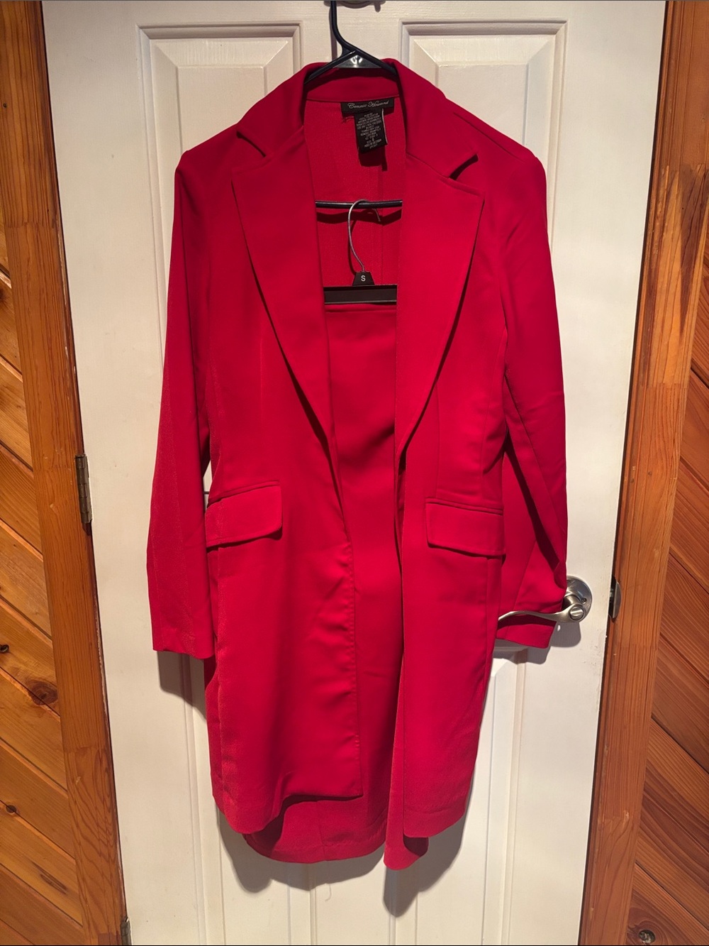 Women's Red Tailored Suit Jacket and Strapless pencil dress